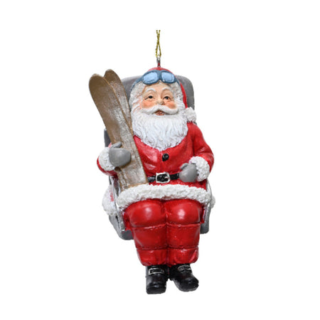 Pendaglio babbo e mamma natale che sciano per albero decorazione natalizia da 10.5 cm