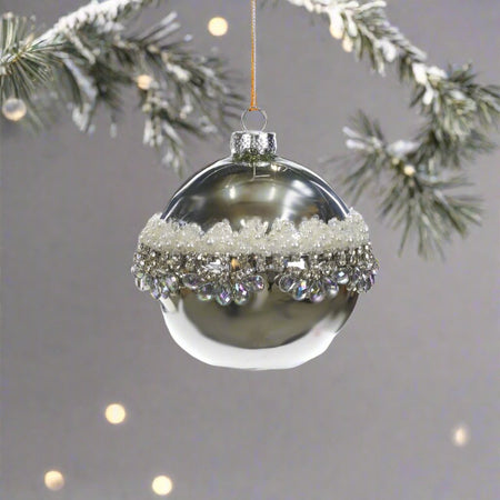 Pallina per albero di Natale, in Vetro, con perline e diamanti per decorazioni natalizie