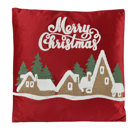 Cuscino natalizio con scritta "Merry Christmas" e paesaggio per decorazioni 45 x 45 cm