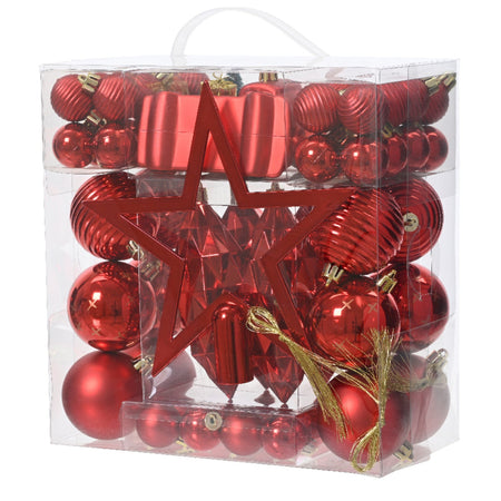 Palline in plastica infrangibile per albero decorazione natalizia mix box da 67 pezzi