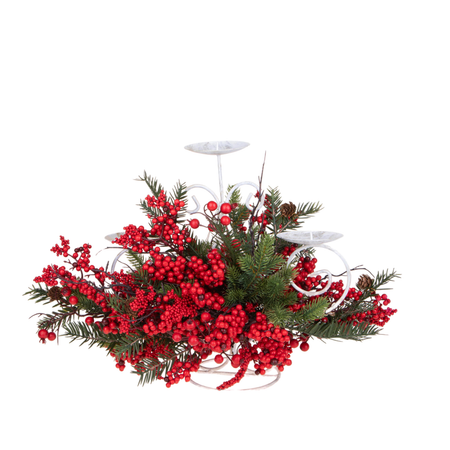 Porta candele x3 con abete rosso H40 cm per decorazioni natalizie