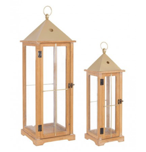 Set 2 Lanterna beatific alta in legno di abete e acciaio da esterno