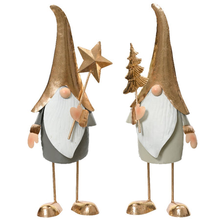 Statuetta decorativa elfo in metallo decorazione natalizia h 35 cm