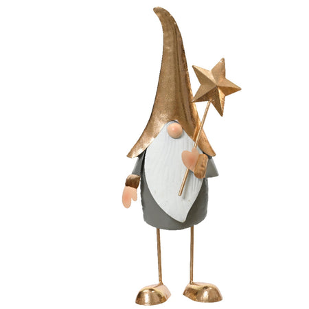 Statuetta decorativa elfo in metallo decorazione natalizia h 35 cm