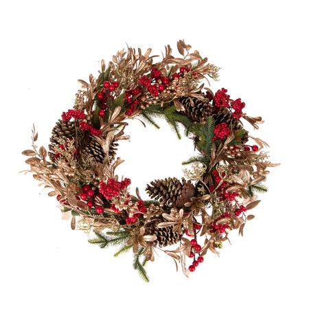 Corona con bacche e pino, naturale e sintetico, Ø 75 cm per decorazioni natalizie