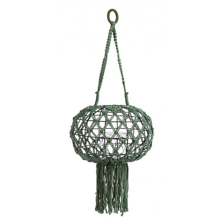 Lanterna sospesa Macrame verde in metallo corda e vetro da esterno
