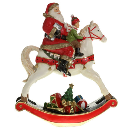 Statuetta decorativa Babbo natale con cavalluccio decorazione natalizia in resina da 34 cm