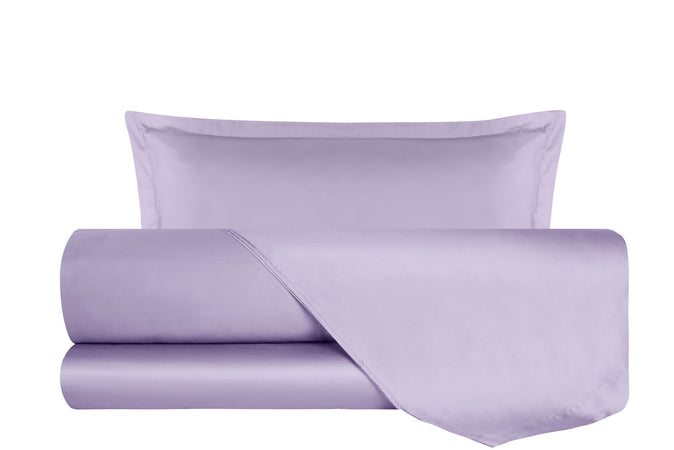 Completo Copripiumino In Raso Di Puro Cotone DELUXE Lilla