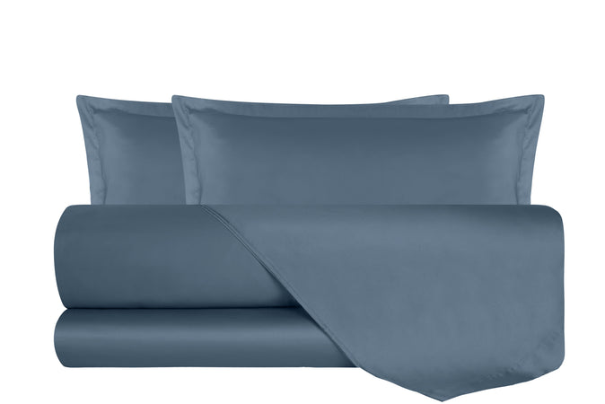 Completo Copripiumino In Raso Di Puro Cotone DELUXE Grigio Ferro