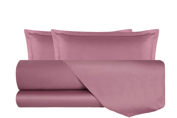 Completo Copripiumino In Raso Di Puro Cotone DELUXE Rosa Nostalgia