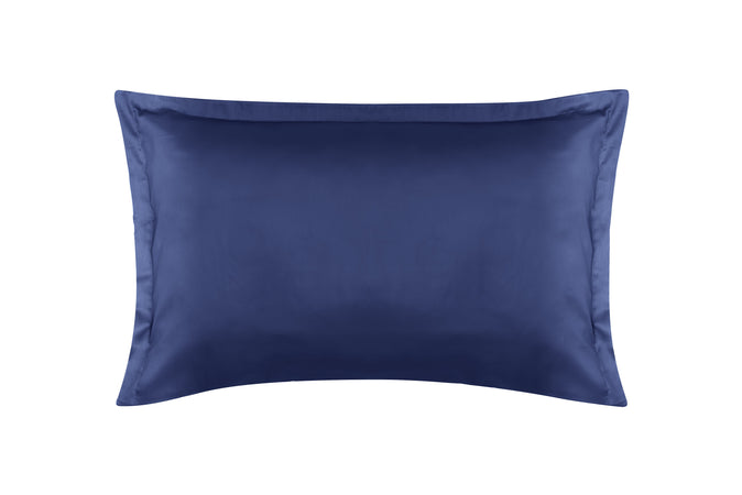 Coppia Di Federe in Raso di Puro Cotone DELUXE 3 Volani Blu Avio