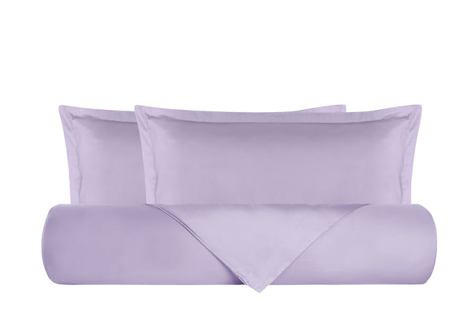 Parure Copripiumino in raso di puro cotone DELUXE 3 volani Lilla