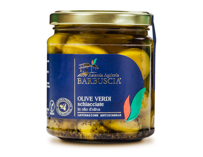 Barbuscia - Olive verdi schiacciate in olio di oliva 280 gr