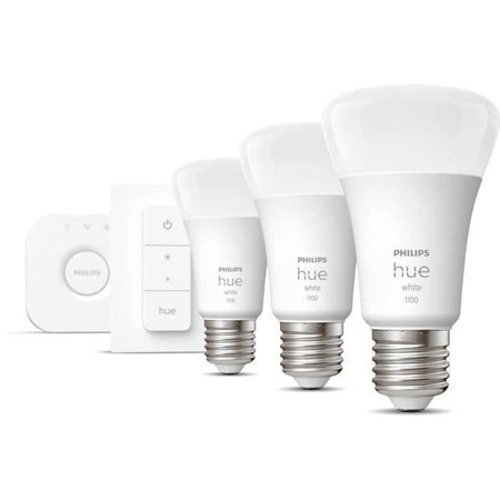 PHILIPS Hue White Starter kit Lampadina LED intelligente da 9,5 W - E27 x3 e telecomando Hue