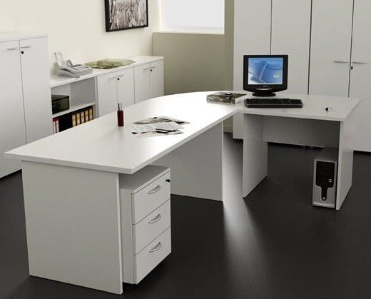 Postazione lavoro in melaminico con scrivanie e cassettiera cm. 220x220x72h