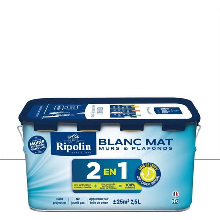 Pittura per pareti e soffitti 2 in 1 - Bianco opaco - RIPOLIN - 2,5 L
