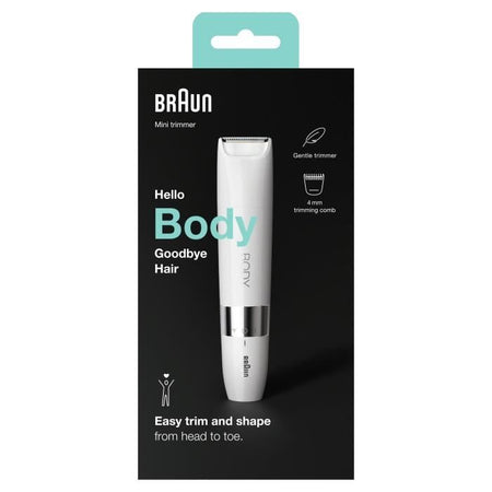 Tagliabordi elettrico Braun Body Mini BS1000 per uomini e donne - Wet & Dry - Multiuso - Bianco