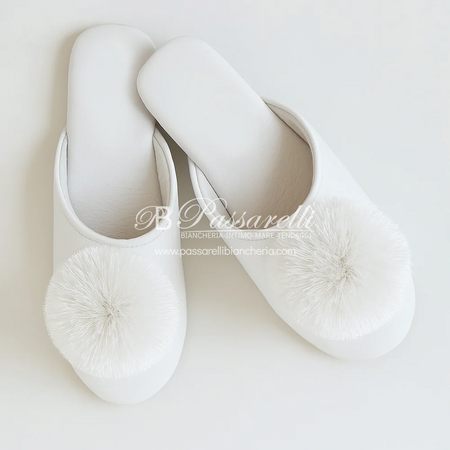 Pantofole da Donna in raso con pon-pon 69041 2411S12