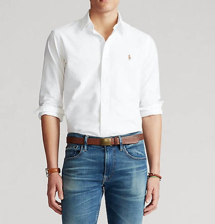 Camicia Uomo Polo Ralph Lauren Camicia Casual Slim Fit Aderente In Oxford In Cotone Collo Button Down Logo Pony Ralph Lauren Ricamato