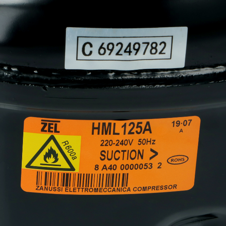 Compressore ermetico per frigorifero ZEL HML125A gas R600A LBP 7,0 cc - 125 WATT