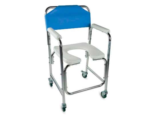 Sedia WC per bagno in alluminio con ruote, colore blu, Mod. Manzanares