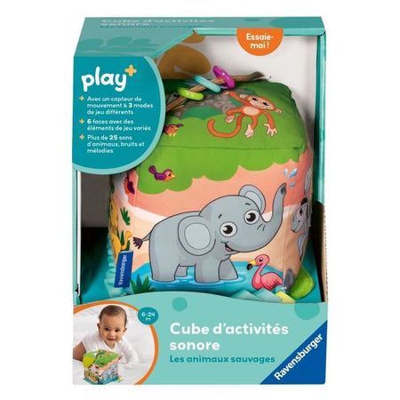 Ravensburger -PLAY + - Il mio cubo di attività sonore degli animali selvatici - A partire da 6 mesi - Versione francese - 34009