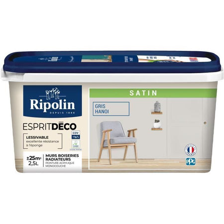 Spirito decorativo multisuperficie, grigio satinato Hanoi - RIPOLIN - 2,5 L