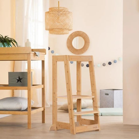 Torre di apprendimento Montessori - ROBA - Bambù certificato FSC - Regolabile su 3 livelli di altezza - Fino a 80 kg - Naturale
