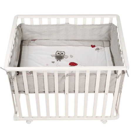 Box per bambini 100x75 cm + Tappetino con stampa di gufi Adam ed Eule + 4 ruote - ROBA - Legno bianco