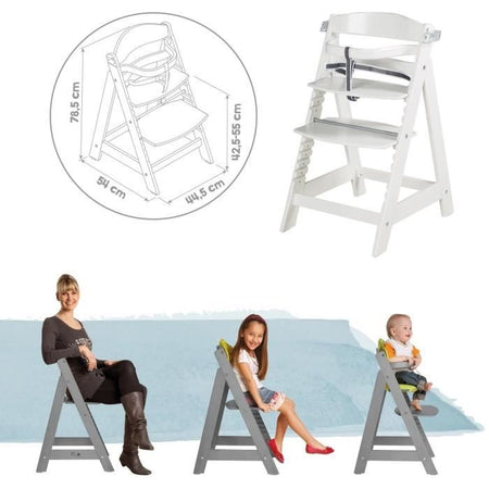 Seggiolone - ROBA - SIT UP CLICK & FUN - Vassoio porta-pasto rimovibile - Altezza regolabile - Fino a 70 kg - Legno laccato bianco