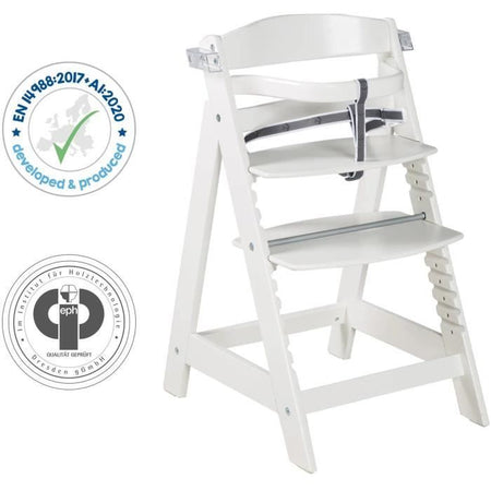 Seggiolone - ROBA - SIT UP CLICK & FUN - Vassoio porta-pasto rimovibile - Altezza regolabile - Fino a 70 kg - Legno laccato bianco