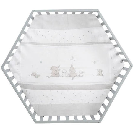 Box ROBA Hegaxonal - Rivestimento imbottito - Motivo elefante - 6 ruote frenate - Legno laccato tortora