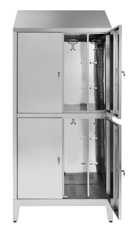 Armadio multispogliatoio in acciaio inox AISI 304 a 4 posti a 4 ante con tramezza sporco/pulito cm. 95x50x215h