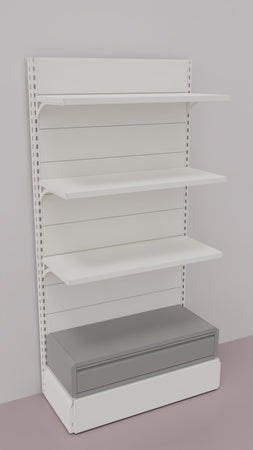 Scaffalatura verniciata a parete con cassetto basso a scorrimento su cuscinetti in PVC cm. 100x40x200h