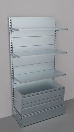 Scaffale con 2 cassetti inferiori a scorrimento su cuscinetti in PVC, per negozio cm. 100x40x200h