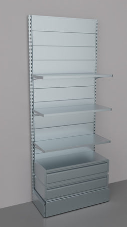 Scaffale con 2 cassetti inferiori a scorrimento su cuscinetti in PVC, per negozio cm. 100x40x250h