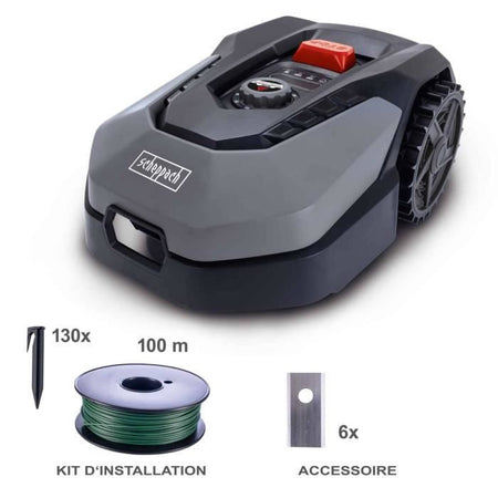 Robot cortacésped conectado Scheppach RoboCut L500 400m2 con estación de carga Hasta 400 m Sensor de lluvia Wi-Fi y Bluetooth