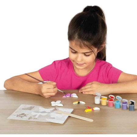 Stampaggio e pittura - Farfalla e glitter - SES CREATIVE - Stampo grande, 6 colori di pittura, pennello, glitter e gesso