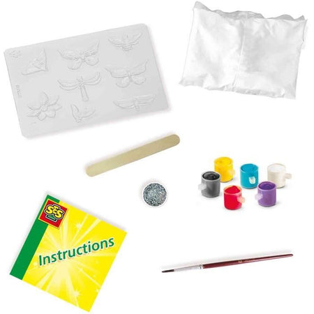 Stampaggio e pittura - Farfalla e glitter - SES CREATIVE - Stampo grande, 6 colori di pittura, pennello, glitter e gesso