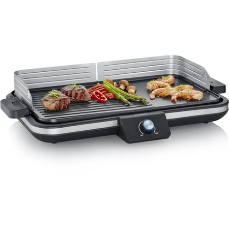 Plancha regolabile fino a 230C - SEVERIN PG8564 - Piastra antiaderente rimovibile - Grill elettrico con raccogligrasso - Nero