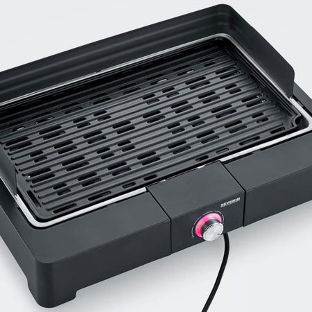 Severin - PG8567 - Barbecue da tavolo elettrico, 2.200 W, ghisa in alluminio fuso, fumio e canotta d'acqua dell'odore, noi