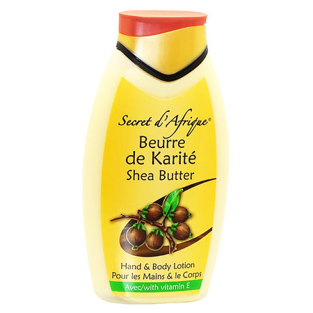 SECRET D'AFRIQUE SHEA BUTTER HAND & BODY BURRO DE KARITE LOTION AVEC/ WITH VITAMIN E 500 ML PER MANI E CORPO