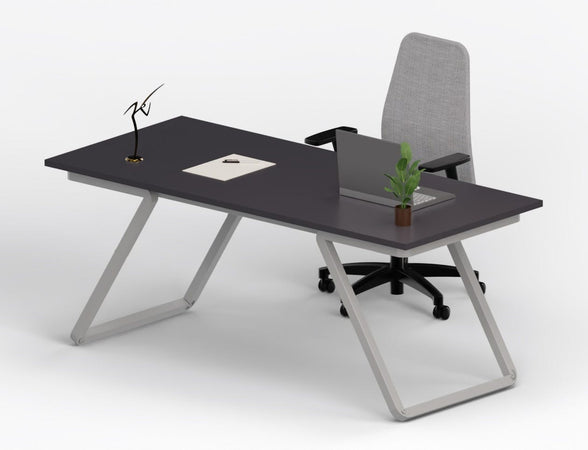 Scrivania con gambe in metallo moderne colore alluminio e piano in melaminico cm. 180x80x75h