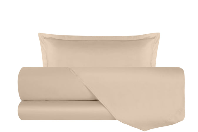 Completo Copripiumino In Raso Di Puro Cotone DELUXE Sabbia