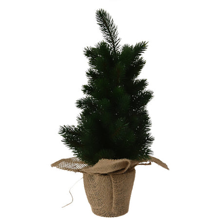 Alberello di natale verde, con rami folti, base in Juta, decorazione natalizia da h 45 cm