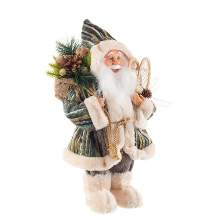 Pupazzo Babbo Natale con Pelliccia "Charles" Decorazione Natalizia Verde e Beige