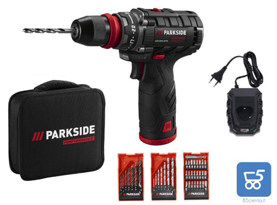 Set Avvitatore a Batteria 12V PARKSIDE PERFORMANCE PBSPA 12 C3 Brushless con Caricatore Batteria Litio 2A Punte Inserti e Accessori