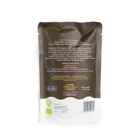 Spirulina biologica, 200 capsule da 500 mg