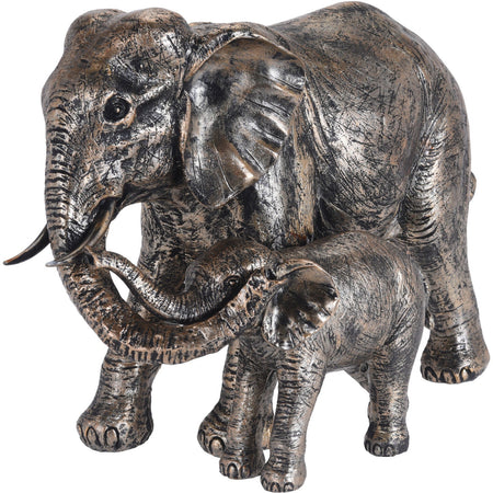 Statua decorativa coppia di elefanti in resina per arredo soggiorno h 24 cm