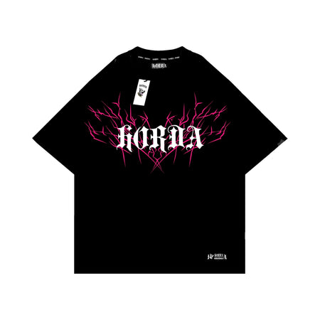 T-shirt Nera 100% cotone Boxy Fit Lightning clothing Horda Brand Streetwear